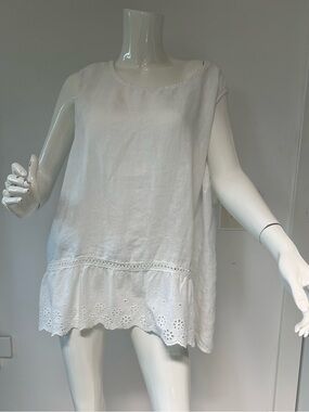 Terzo Millennio linen tunic top Made in Italy Eyelid ruffle Trim 1X